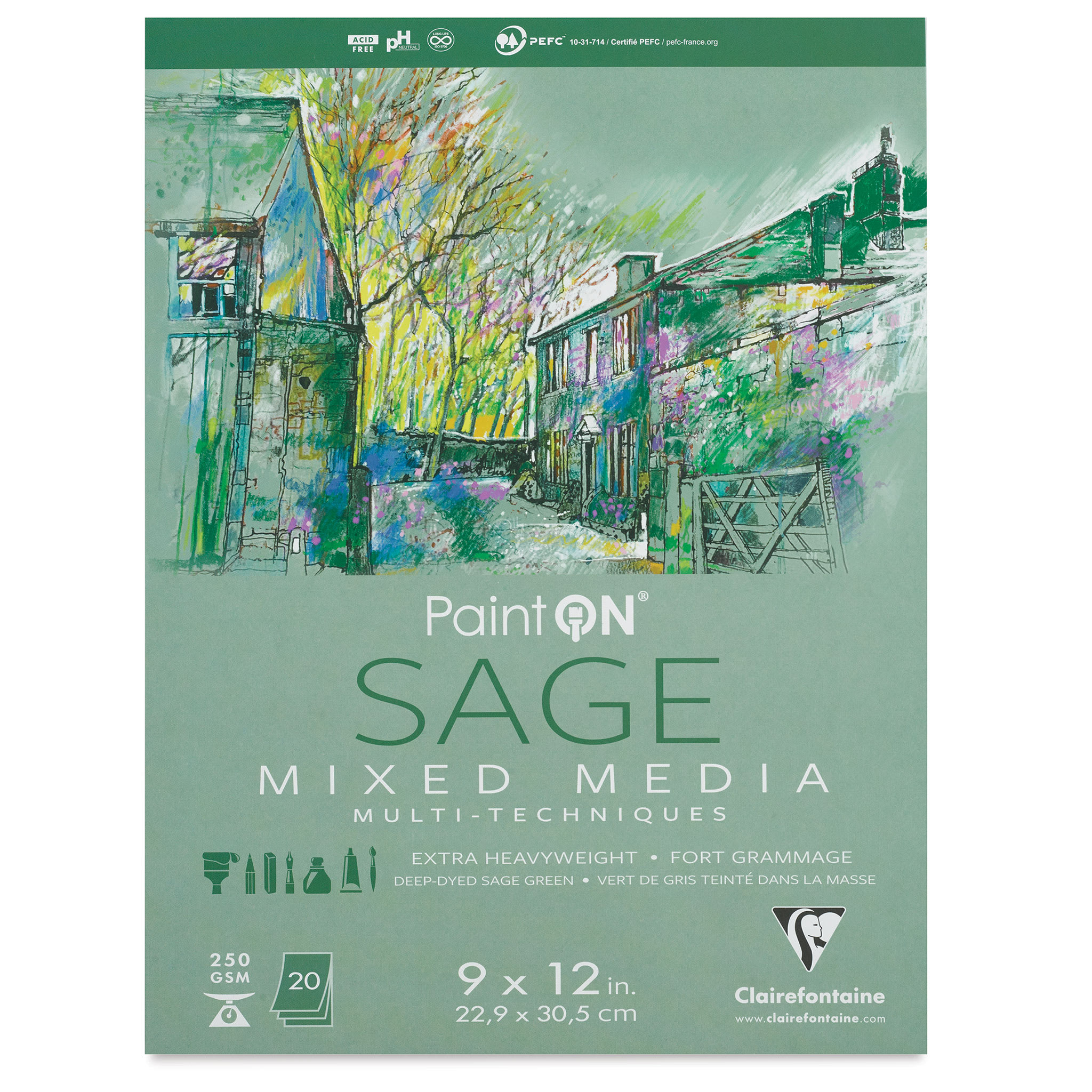 Clairefontaine PaintOn Mixed Media Pad - Sage, 9" x 12", 20 Sheets